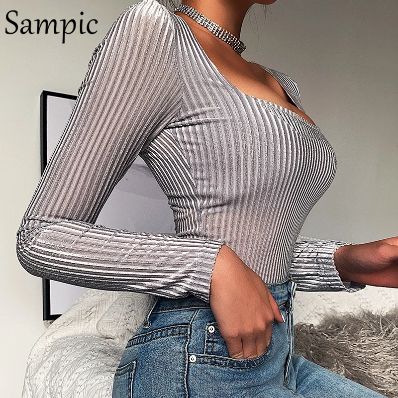 Sampic повседневные облегающие короткие комбинезоны с квадратным воротником боди