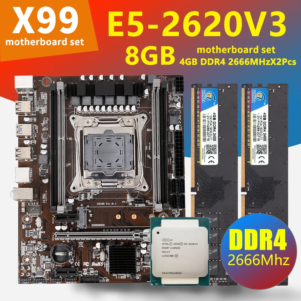 Материнская плата VEINEDA x99 lga 2011 v3 процессор Xeon E5 2620 V3 8 ГБ 2666 МГц 2 шт. 4 Гб памяти DDR4 -