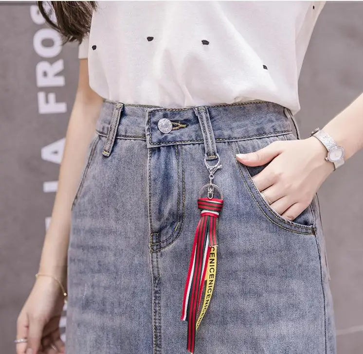 Трапециевидная рваная джинсовая юбка Shkirts женская с высокой талией и разрезом