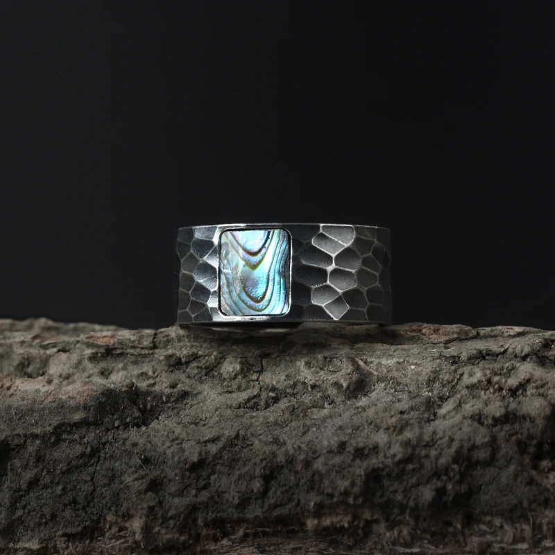 

10mm Titanium Steel Fashion Men Rings Inlaid Abalone Shell Wedding Band Men Jewelry For Women Unisex Accessories