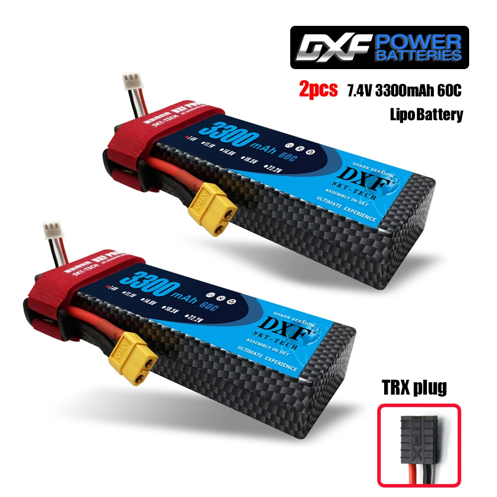 2PCS2S3300hardTRX 2 шт. DXF 7,4 В 3300 мАч 5200 мАч 6500 мАч Lipo аккумулятор жесткий чехол 2S 50C 60C 80C 1/10 1/8 весы для TRX Slash 4x4 RC автомобилей Жесткий Чехол - Цвет: 2PCS2S3300hardTRX