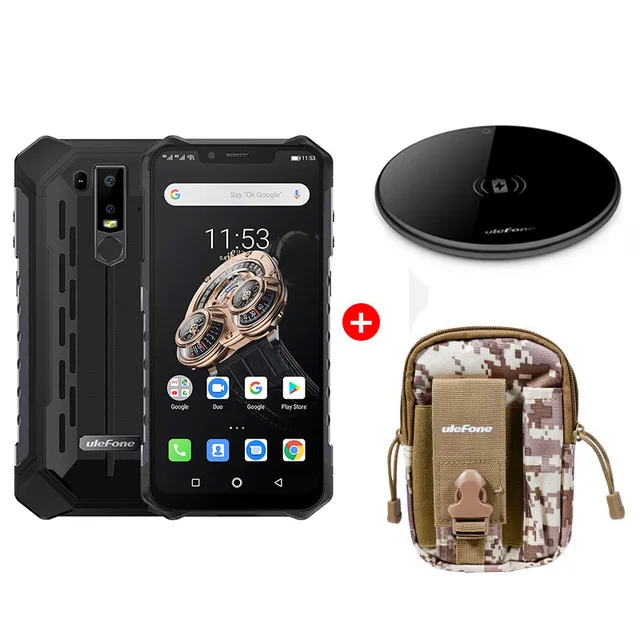 Black add UF002 bag Ulefone Armor 6S прочные мобильные телефоны 6," Helio P70 6G+ 128G 16MP+ 8MP Face ID NFC Беспроводная зарядка Android 9,0 смартфон - Цвет: Black add UF002 bag