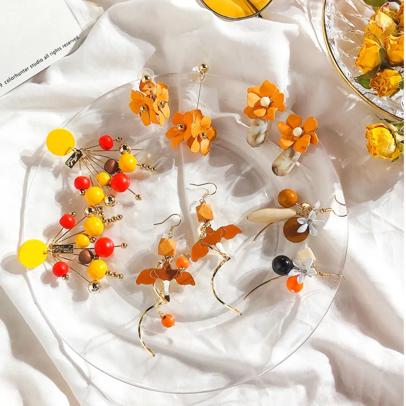 SP&ampCITY оранжевая Серия цветочный дизайн серьги с бахромой серьги-гвоздики