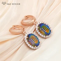 sz design new fashion oval egg shape colorful crystal dangle earrings cubic zirconia eardrop for women wedding party jewelry