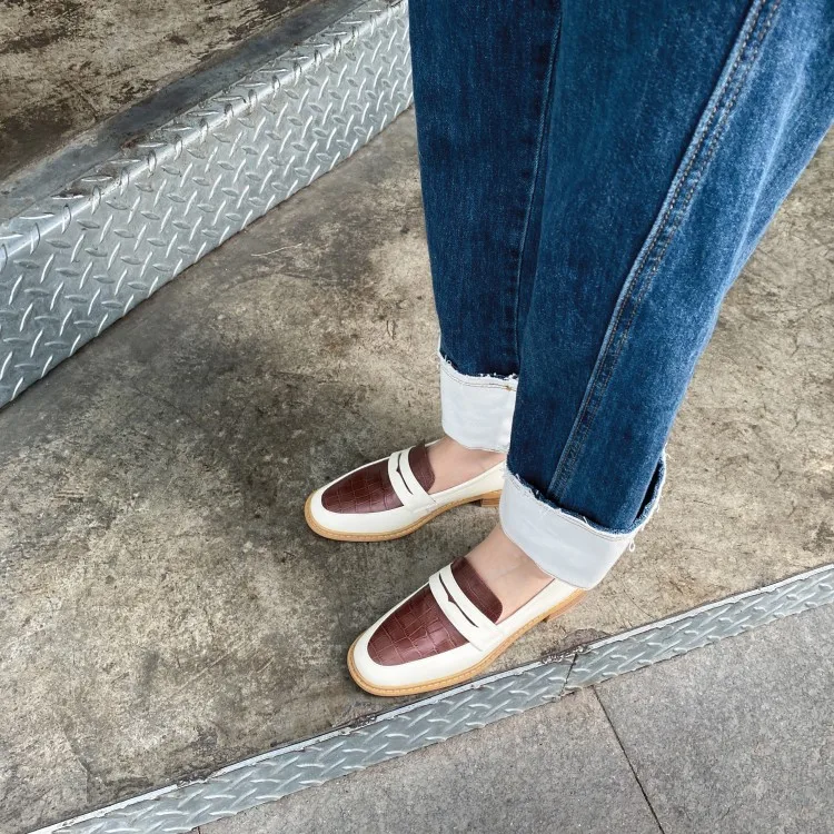 

MLJUESE 2021 Women Pumps Cow leather Autumn Spring Checkered Brown color Slip on Round toe female High heels pumps