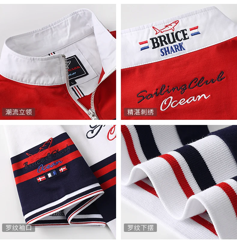 

New Bruce Shark Summer Shirt Casual Business Style Men's Short Sleeve Male POLO Soften Cotton Striped plus 4XL