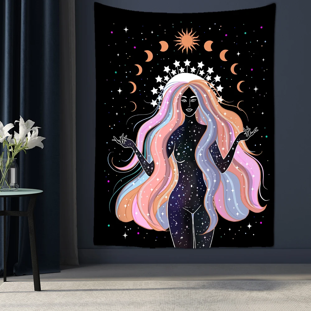 Индийская Луна фаза девушка МАНДАЛА ГОБЕЛЕН на стену богемное кружево хиппи