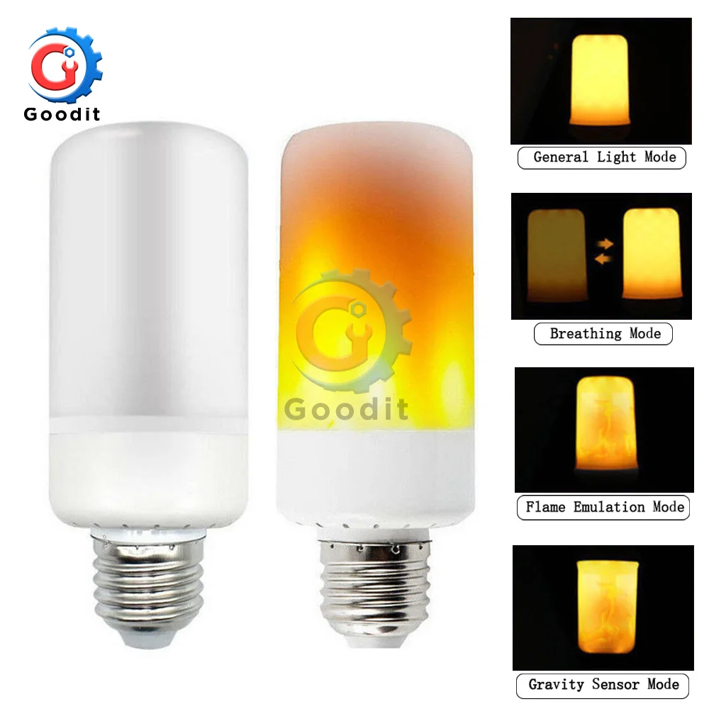 Светодиодсветодиодный лампа Кукуруза E27 с динамическим эффектом пламени 4 режима