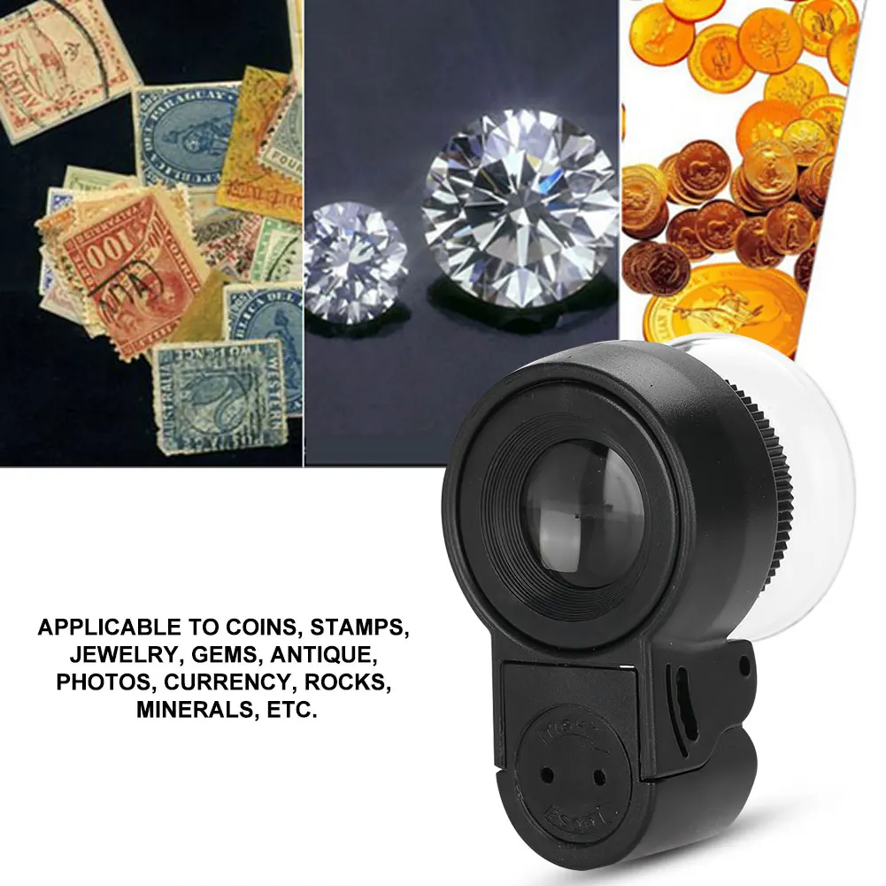 Мини 45X портативная Светодиодная лампа для фото и Ювелирная Лупа Регулируемая