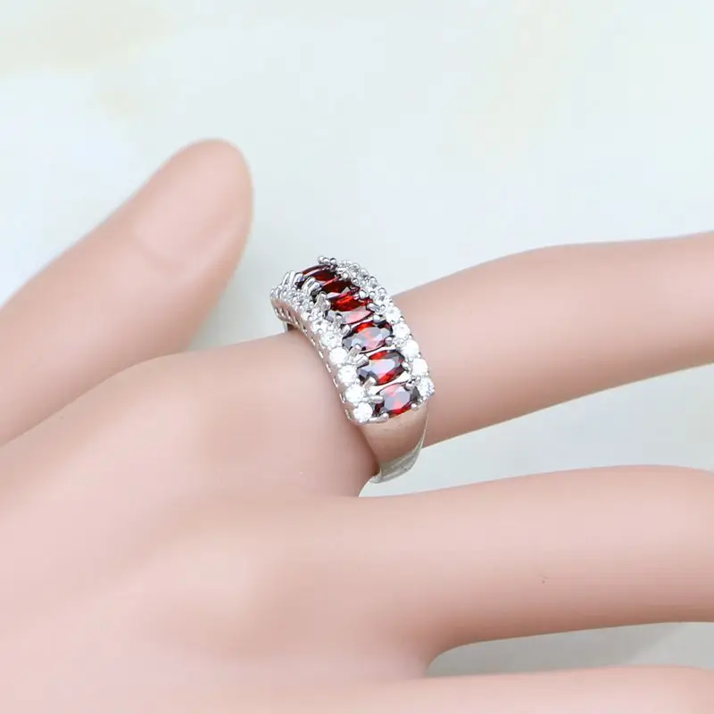 luxury Silver 925 Jewelry Sets Red Cubic Zirconia White Crystal Bijoux Kits For Women Earrings/Pendant/Necklace/Rings/Bracelet | Украшения