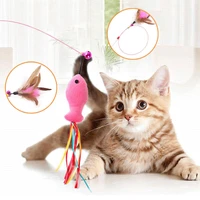 plush funny cat stick toys for kitten fish shape steel wire pet products elasticity cat accessories cat feather toy with bells