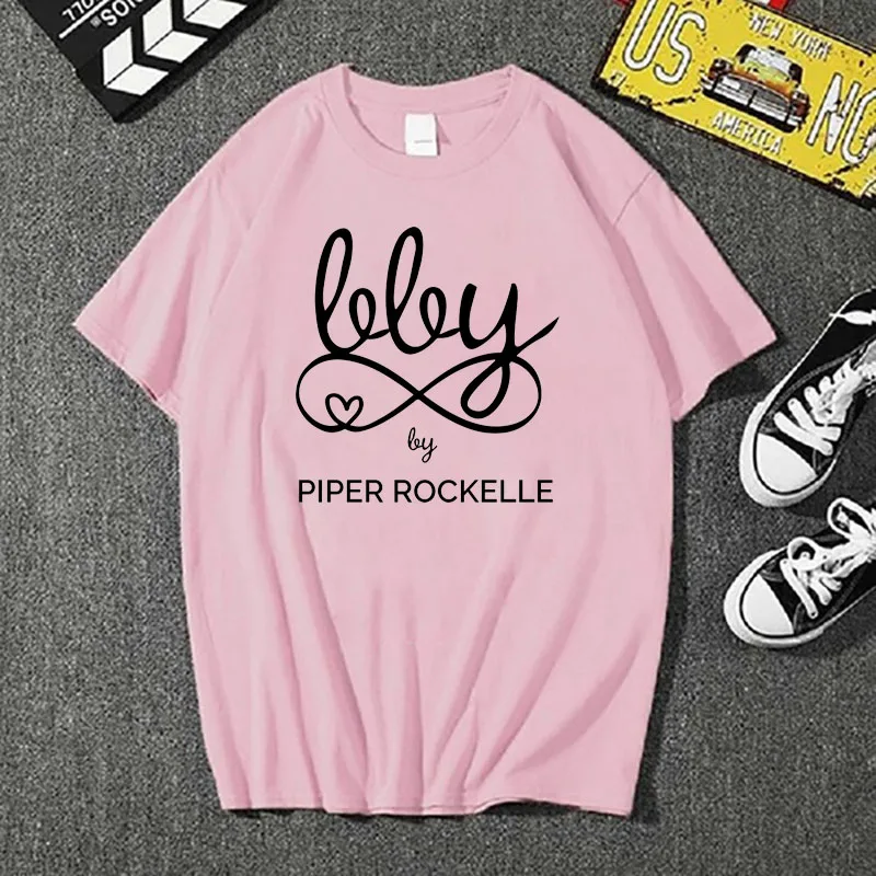 

Piper Rockelle Letter Print T Shirt Casual Short Sleeve Round Neck for Women