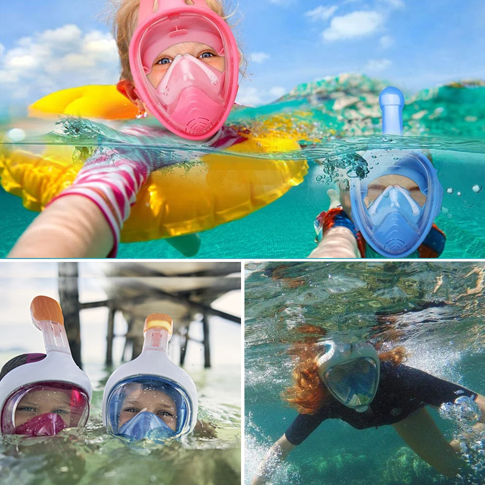 

Children Snorkel Diving Mask Swimming Training Anti Fog Set Underwater Full Face Scuba Snorkeling Equipment Safe for Kid Adults