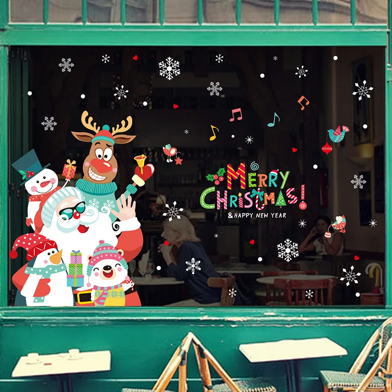 

Kriss Kringle Snowman Deer Glass Stickers DIY Christmas Wall Decals for Living Room Shop Window Decoration