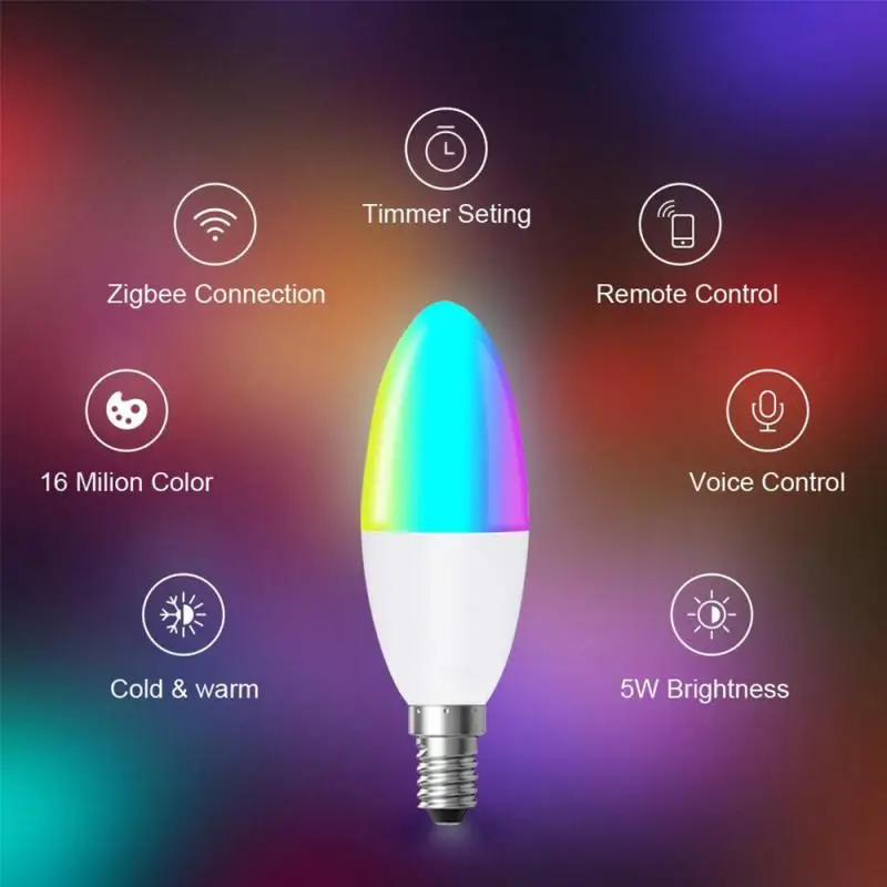 

Zigbee 3.0 Smart LED Bulb E14 5W Candle Light Bulb RGB+W+C Dimmable Work With Tuya SmartThings Echo Plus Alexa Home Assistant