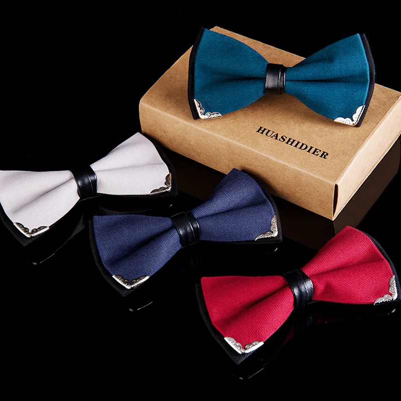 

Men's Cotton Two-Tone Silver Bow Tie Solid Color Twill Wedding Dinner Palace Style Bow Tie