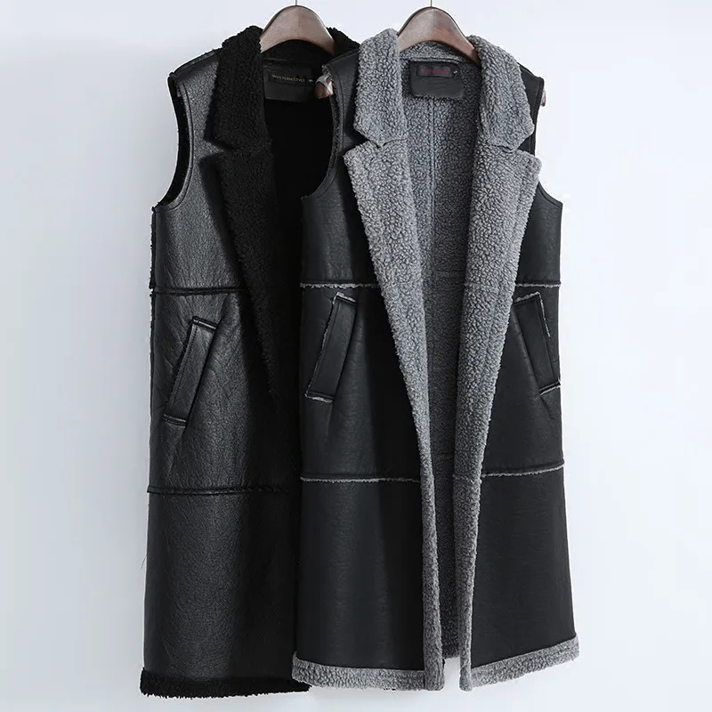 Осенне-зимний женский жилет из искусственной кожи теплые плотные бархатные