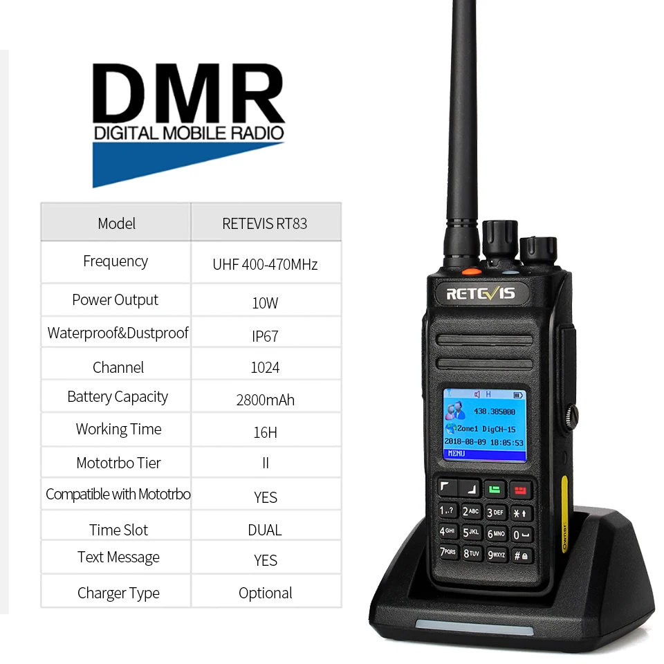 1 шт. Retevis RT83 высокомощная рация DMR цифровое радио(gps) IP67 водонепроницаемый UHF 400-470 МГц цифровой/аналоговый двухстороннее радио