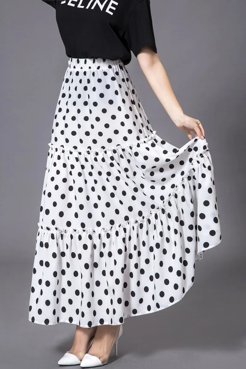 

ZOGAA Chic Lace-up Polka Dot Skirt Chiffon Skirt Women 2020 Long Summer White Skirts Womens Faldas Largas De Fiesta Women Skirts