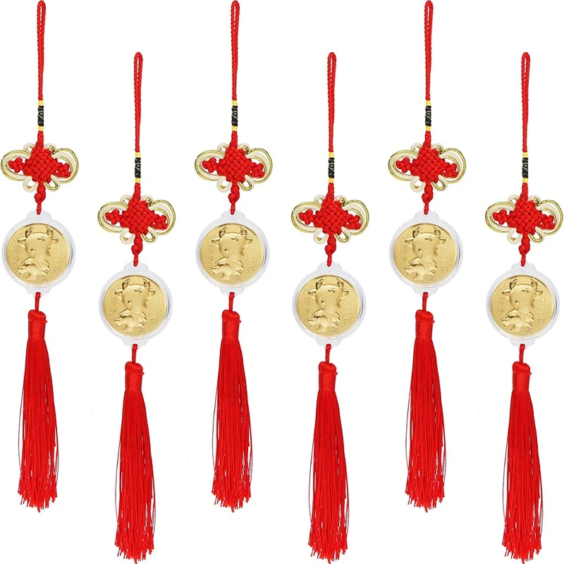 

6Pcs Year of Ox Hanging Ox Pendant Car Pendant Decor Chinese Feng Shui Hanging Good Luck Commemorative Gift