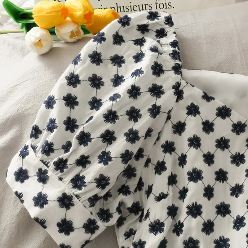 

Sexy Off-shoulder V-neck Top Women T-shirt Puff Short-sleeved Harajuku Flower Print Camis Bow-knot Tank-Top T-shirts Tees Summer