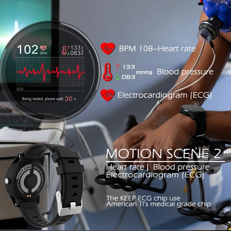 

NORTH EDGE Smart Watch Sport Fitness Activity ECG PPG Blood Pressure Heart Rate Monitor Wristband IP67 Waterproof Band