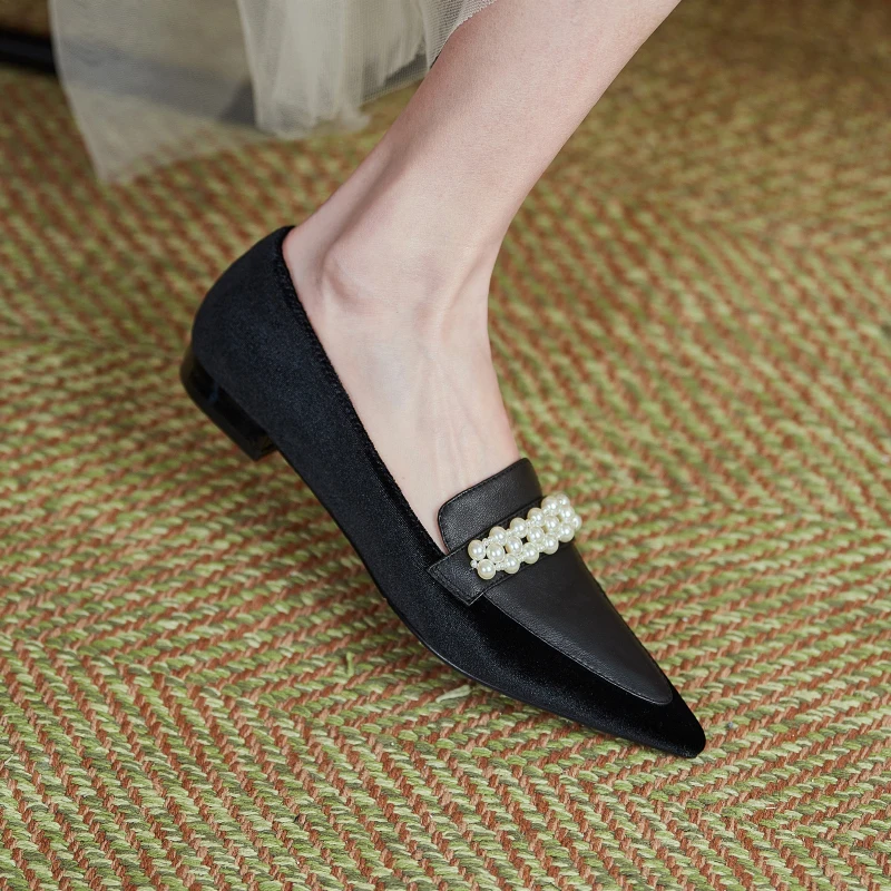 

Туфли женские на низком каблуке, заостренный носок, лоферы, без застежки, кожаная обувь в стиле ретро, Лоскутная обувь