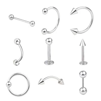 9pcsset multi styles tongue nail nose mixed set stainless steel lip belly eyebrow fake septum nose stud navel ring jewelry