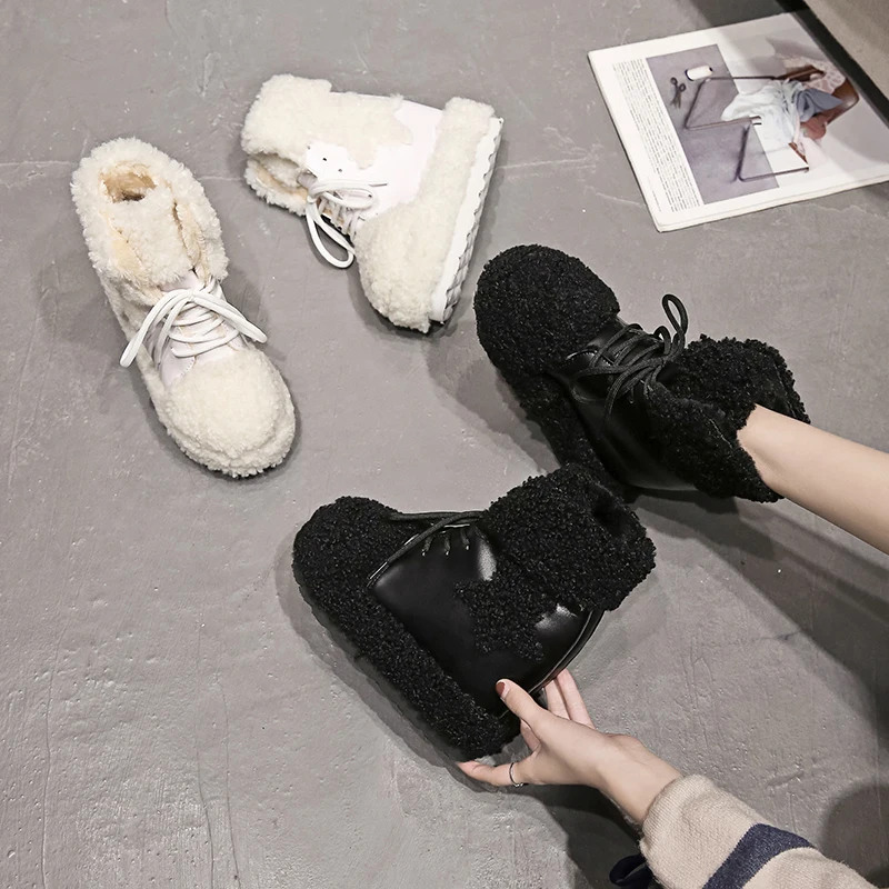 BONJEAN/бархатные зимние ботинки на танкетке с мехом женские коллекция 2019 года