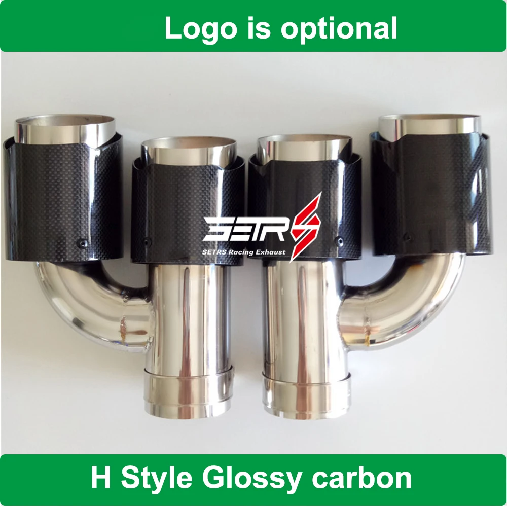 1PC H Style Universal Dual Without Logo Stainless Steel Glossy Carbon Fiber Car Exhaust Tip tailpipe car-styling exhaust muffler |