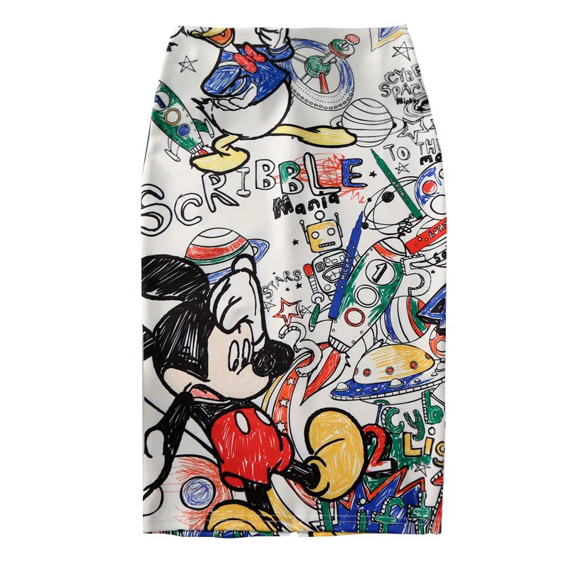 Women Pencil skirt New Cute 90s Cartoon Mouse Print High Waist Slim Skirts Young Girl Summer Party Large Size Japan Female Falda