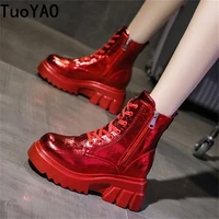 womens autumn ankle boots platform breathable chunky sneakers short boots round toe 7cm heel thick bottom winter boots new 2021