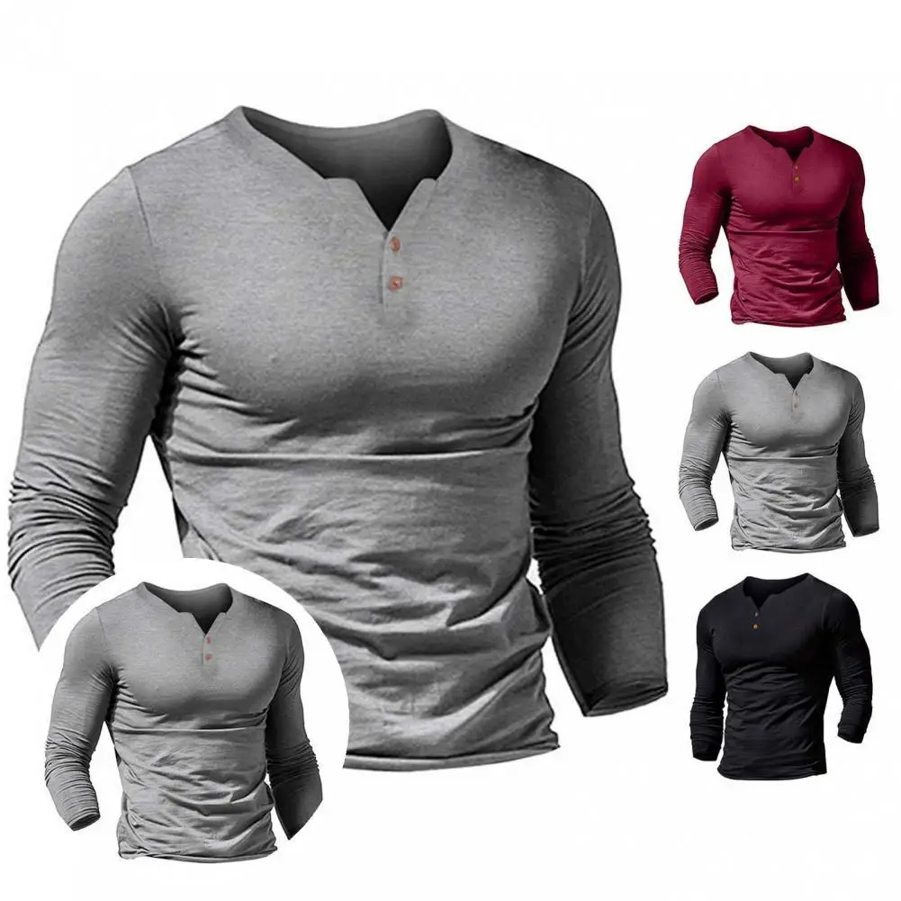 

Fit Great Long Sleeve Male Fall Top Basic T-shirt V Neck for Spring