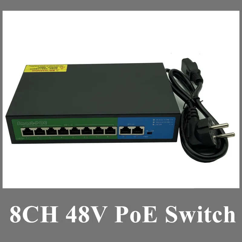 IP Camera CCTV 10Port 48V 8 PoE Injector Power Over Ethernet Switch 120W IEEE802.3af/at 1 2+/3 6- Adapter Inside | Безопасность и