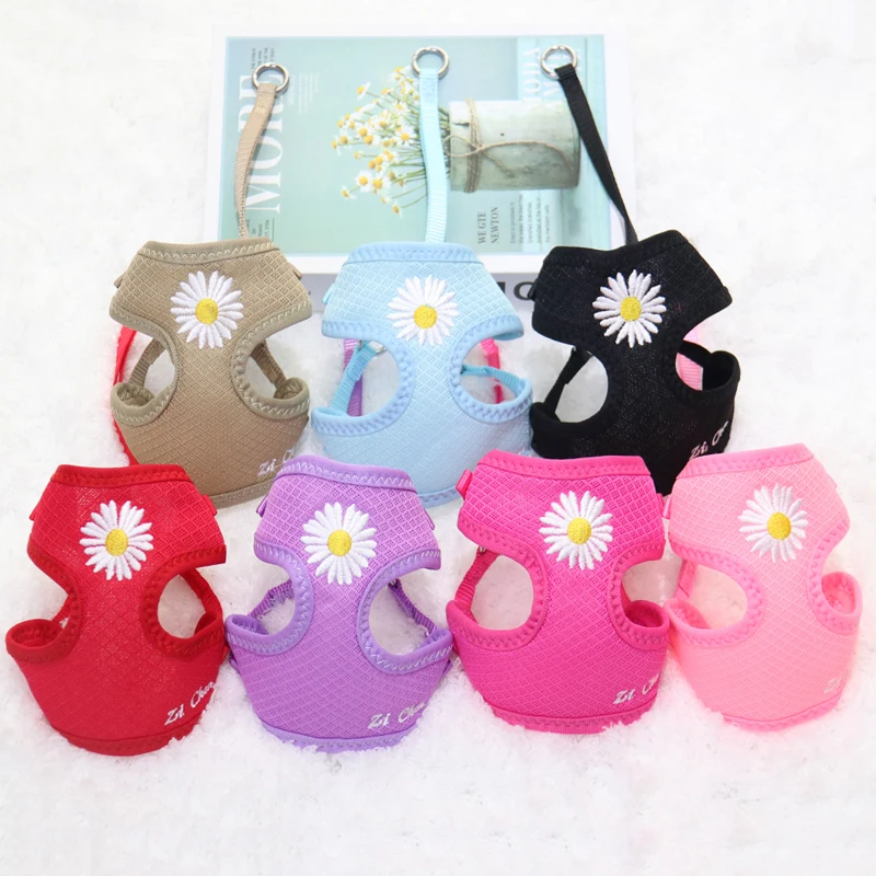 Шлейка для собак с вышивкой маргариток воздухопроницаемая жилетка поводком