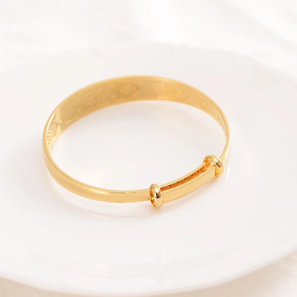 

14 k Yellow Fine Solid Gold Bangle Filled Women Middle East Arab African Bracelets Heart Love Bracelet Adjustable Jewelry