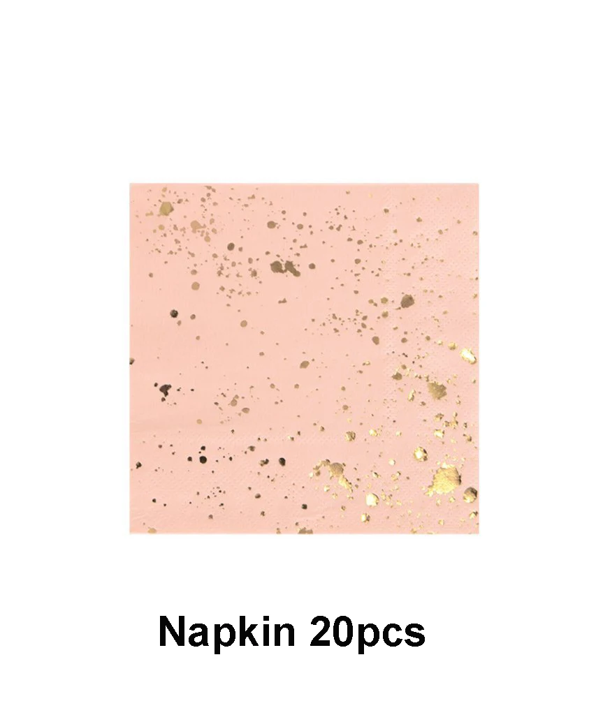 Napkin 20pcs Розовые, розовые, золотые вечерние одноразовые столовые приборы, бумажные тарелки, стаканчики, соломинки, салфетки, для детей, на день рождения, для малышей, вечерние, свадебные, декоративные принадлежности - Цвет: Napkin 20pcs