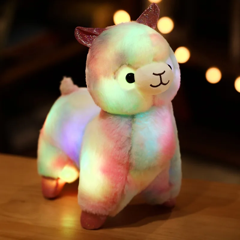 

35CM New Style Kawaii Glowing Alpaca Plush Stuffed Toys Colorful LED Cartoon Anime Figure Doll Children Toy Girls Birthday Gift