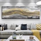 Роскошная абстрактная картина HD с золотыми и серебряными линиями, пейзаж, холст, настенные картины, плакаты, украшение для гостиной и дома