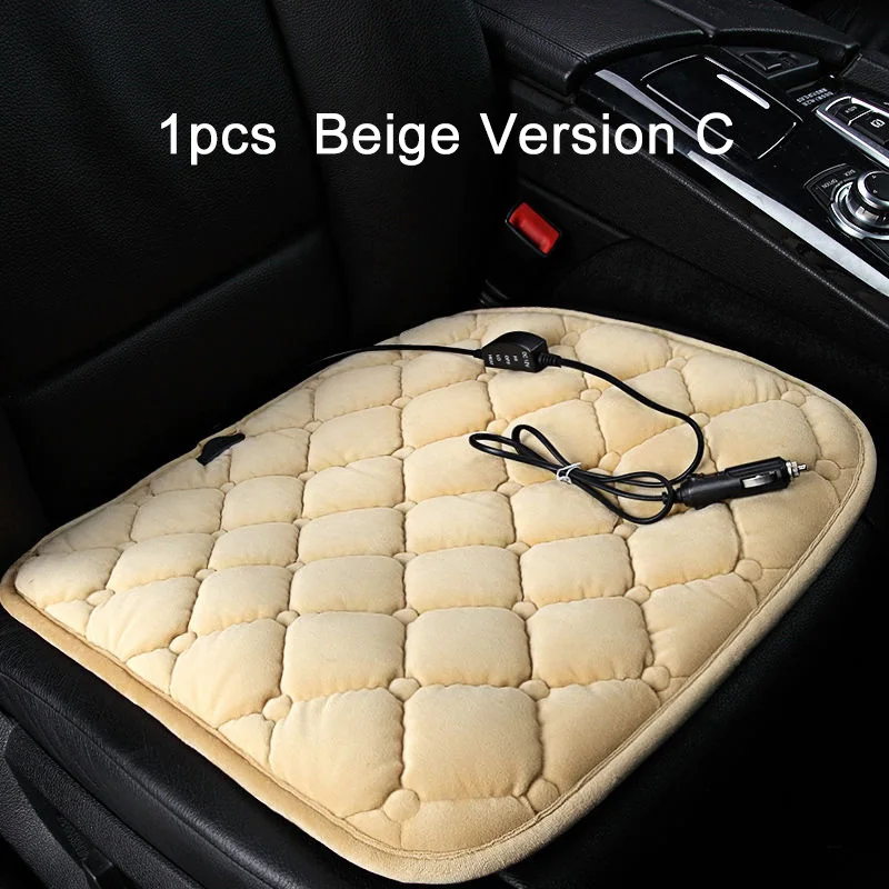Beige Version C Универсальный 12 В Подогрев автомобиля протектор подушки сиденья для зимнего отопления теплый хлопок ткань бежевый/черный/серый - Название цвета: Beige Version C