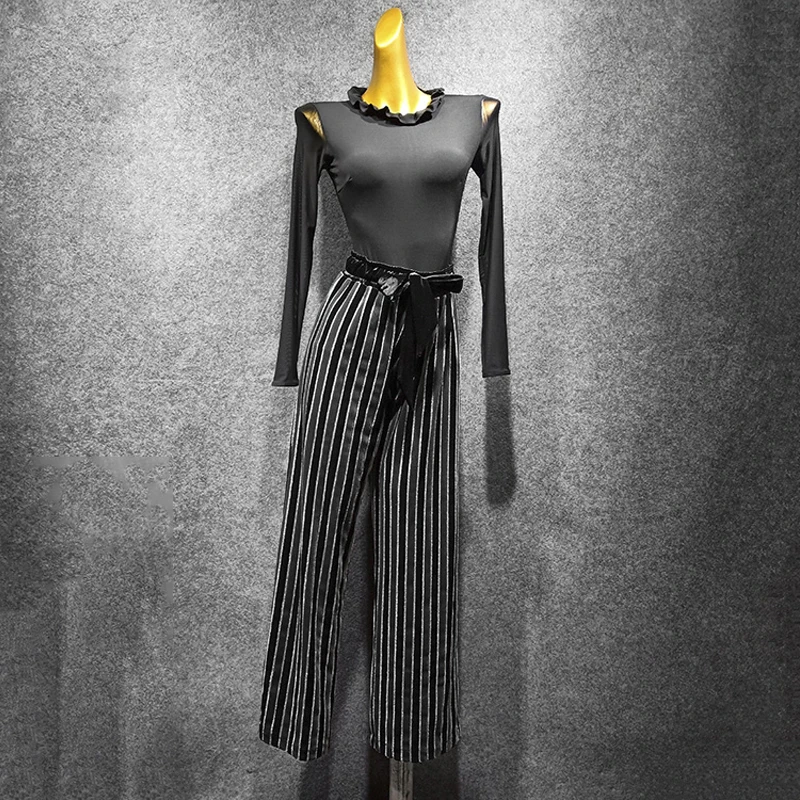 Новые Брюки для бальных танцев женские брюки в полоску Комплект