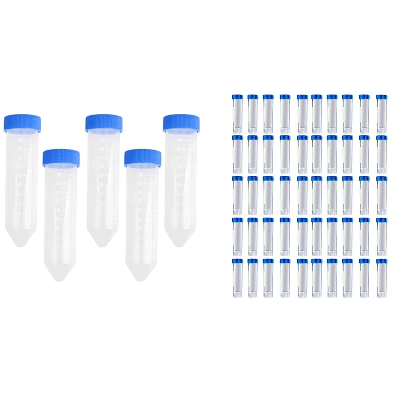 

100 Pieces 50Ml Plastic Centrifuge Tubes With Blue Screw Caps And Conical Bottom, Frayed Plastic Test Tubes