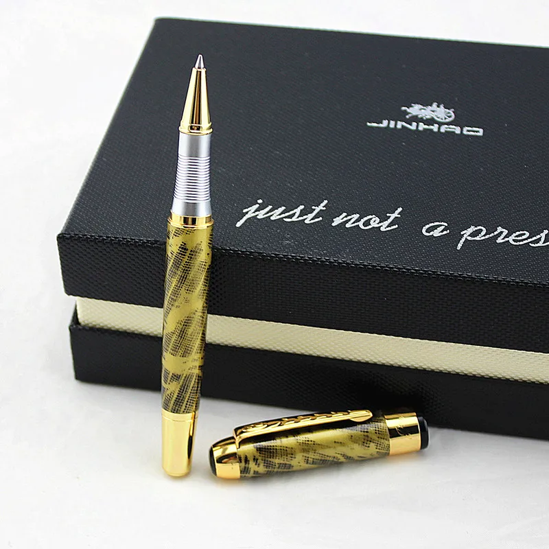 JINHAO роскошный и высококлассный золотой цвет металлический круглый РОЛИК ручка быстрое письмо Бизнес Мужская шариковая ручка