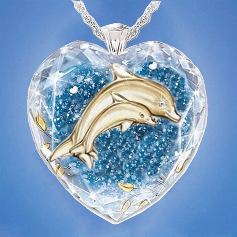 Новинка 2021 модное ожерелье в виде дельфина Стразы для женщин милое Персиковое