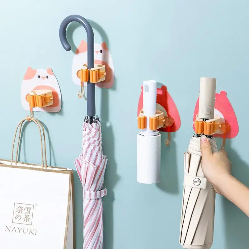 

Creative and powerful non-marking mop clip free perforation hanging broomholder bathroom mop hook sticky hook hanger card holder