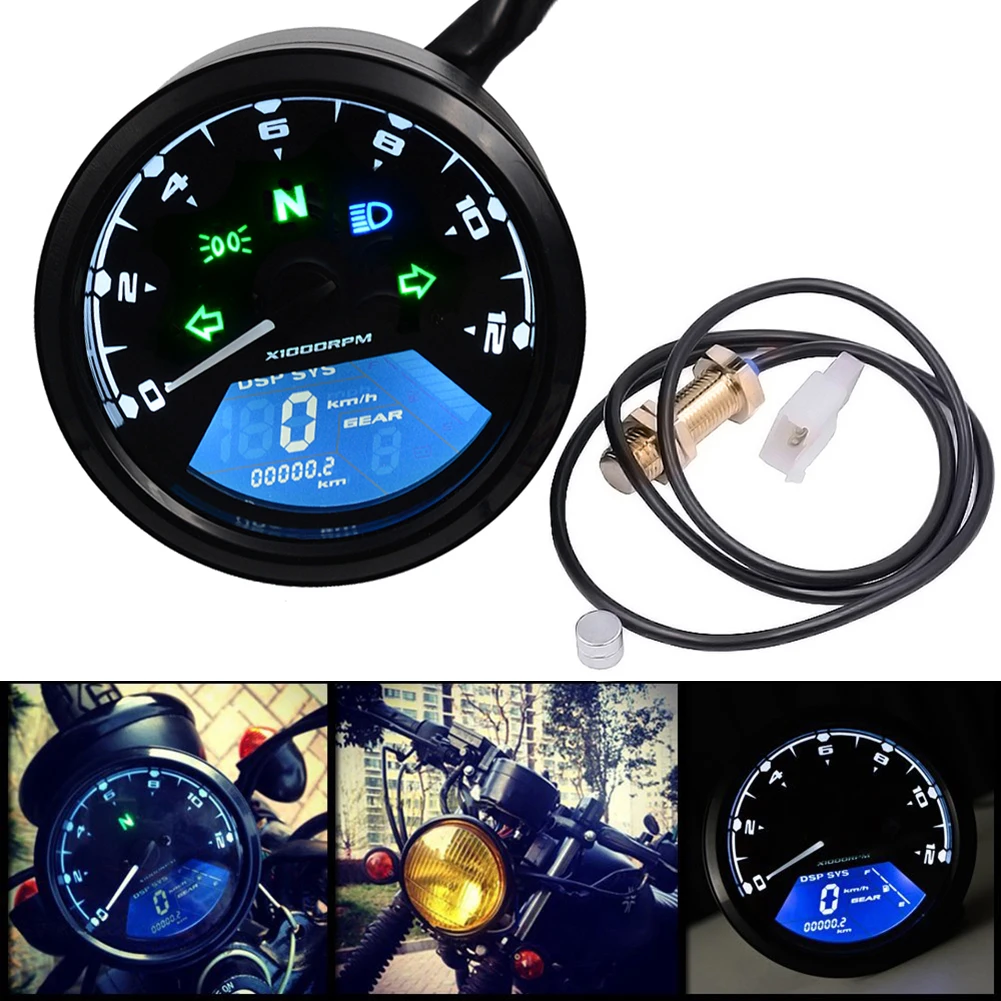 

Motorcycle Speedometer Tachometer Waterproof Digital LED Backlight Dial Fuel Meter Device Motorbike Accessories