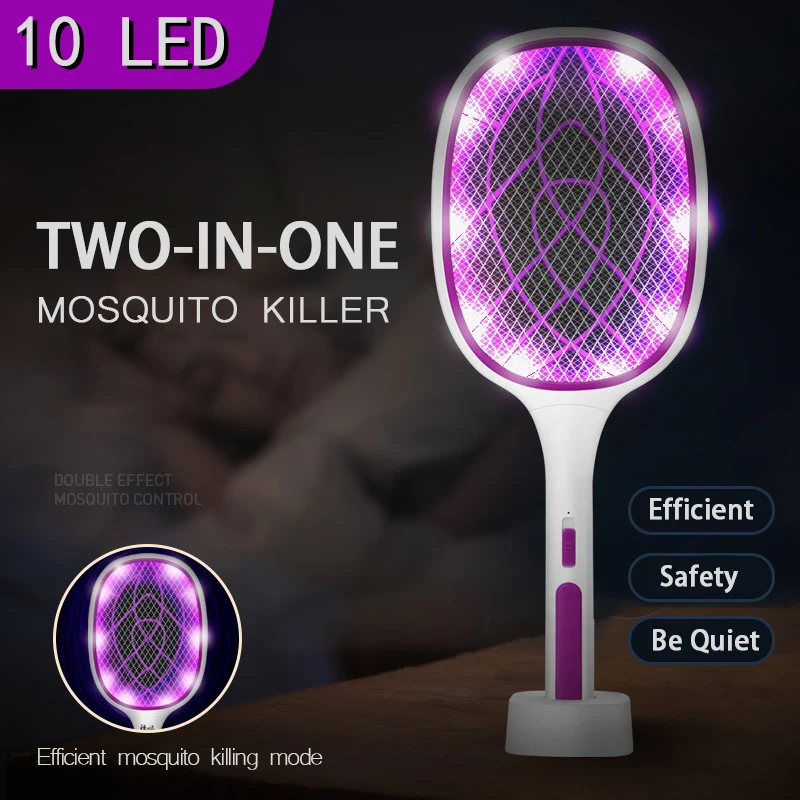 

2 IN 1LED Mosquito Killer Lamp 3000V Electric Bug Zapper Insect Killer USB Rechargeable Fly Swatter Trap Anti Mosquito Flies