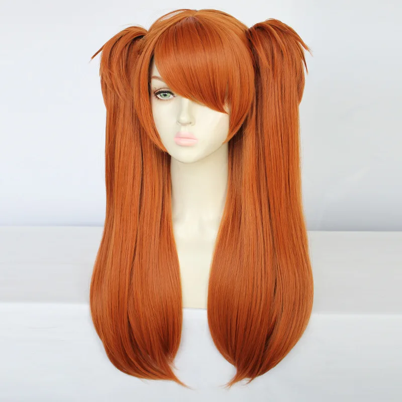 Парик для косплея Langley Soryu Длинные оранжевые с 2 зажимами конского хвоста шпилькой