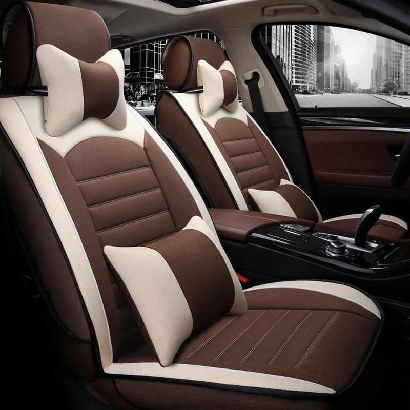 Full Coverage flax fiber car seat cover auto seats covers for Jaguar2008 xe f type xf jaguar2008 xj series e pace fpace ipace | Автомобили