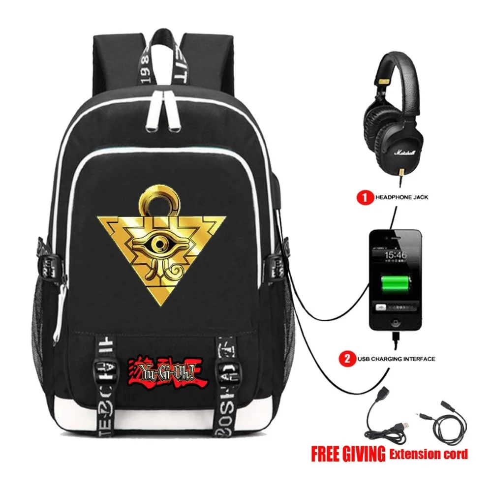 

multifunction USB charging backpack anime Yu-Gi-Oh backpack for teenagers Men women's School Bags teenagers travel bag 8 style